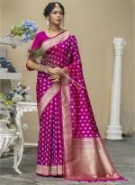 Dark Pink Soft Banarasi Silk  Traditional Wear Zari Work Saree